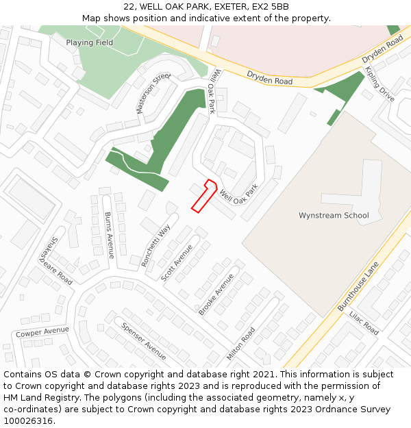 22, WELL OAK PARK, EXETER, EX2 5BB: Location map and indicative extent of plot