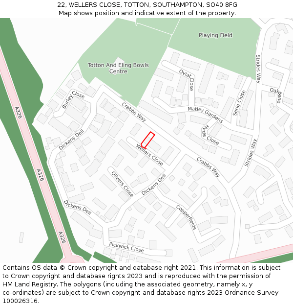 22, WELLERS CLOSE, TOTTON, SOUTHAMPTON, SO40 8FG: Location map and indicative extent of plot