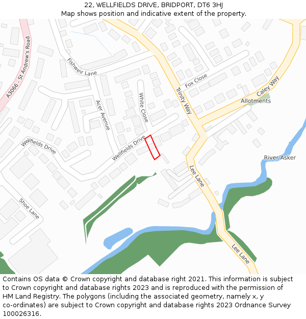 22, WELLFIELDS DRIVE, BRIDPORT, DT6 3HJ: Location map and indicative extent of plot