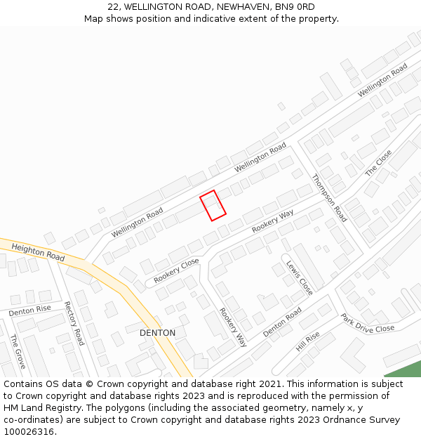 22, WELLINGTON ROAD, NEWHAVEN, BN9 0RD: Location map and indicative extent of plot