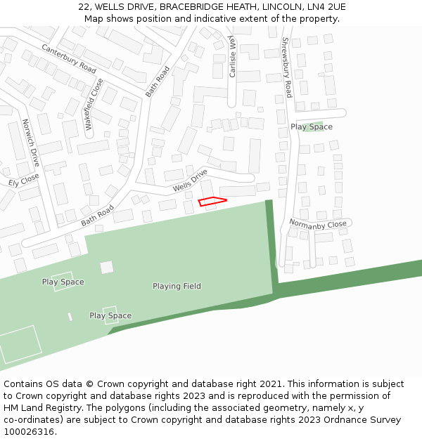 22, WELLS DRIVE, BRACEBRIDGE HEATH, LINCOLN, LN4 2UE: Location map and indicative extent of plot