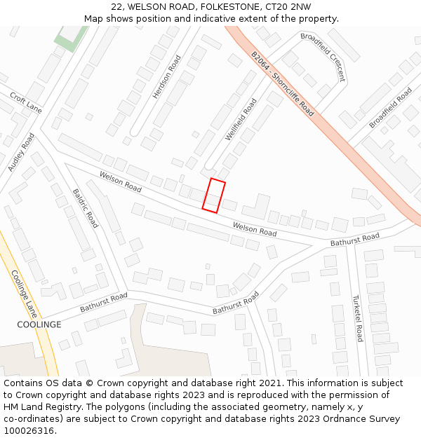 22, WELSON ROAD, FOLKESTONE, CT20 2NW: Location map and indicative extent of plot