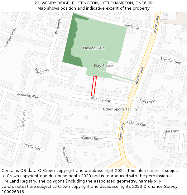 22, WENDY RIDGE, RUSTINGTON, LITTLEHAMPTON, BN16 3PJ: Location map and indicative extent of plot