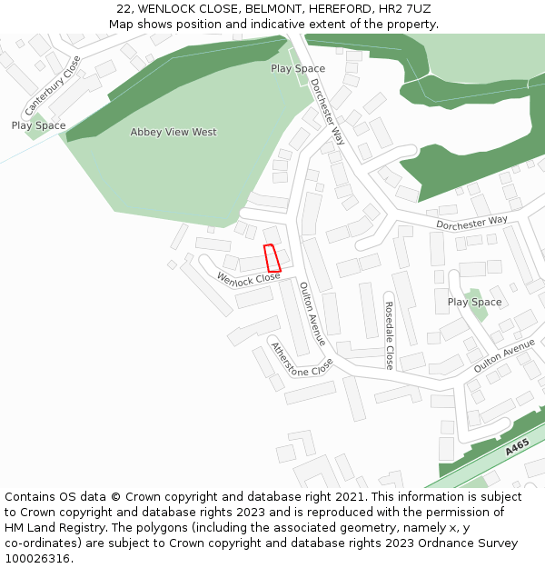 22, WENLOCK CLOSE, BELMONT, HEREFORD, HR2 7UZ: Location map and indicative extent of plot