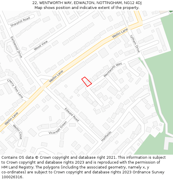 22, WENTWORTH WAY, EDWALTON, NOTTINGHAM, NG12 4DJ: Location map and indicative extent of plot