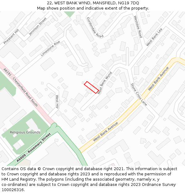 22, WEST BANK WYND, MANSFIELD, NG19 7DQ: Location map and indicative extent of plot