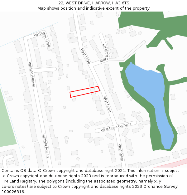 22, WEST DRIVE, HARROW, HA3 6TS: Location map and indicative extent of plot