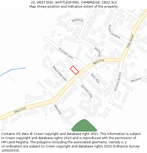 22, WEST END, WHITTLESFORD, CAMBRIDGE, CB22 4LX: Location map and indicative extent of plot