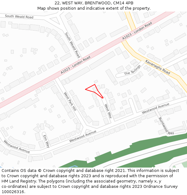 22, WEST WAY, BRENTWOOD, CM14 4PB: Location map and indicative extent of plot