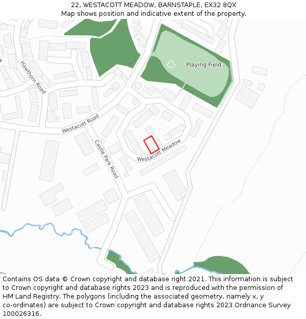 22, WESTACOTT MEADOW, BARNSTAPLE, EX32 8QX: Location map and indicative extent of plot