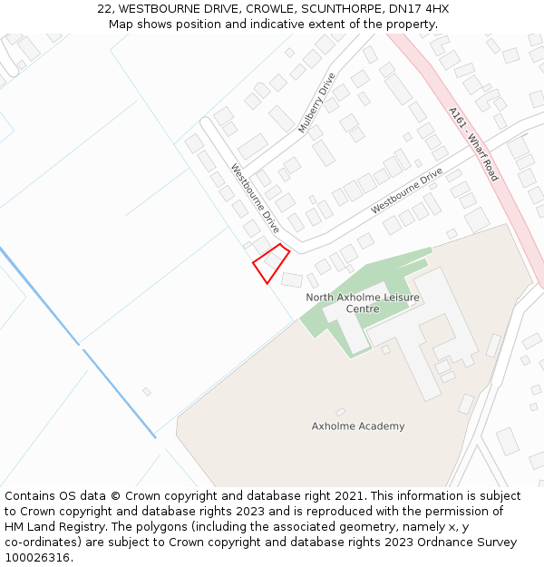 22, WESTBOURNE DRIVE, CROWLE, SCUNTHORPE, DN17 4HX: Location map and indicative extent of plot