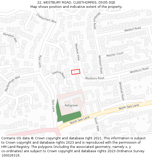 22, WESTBURY ROAD, CLEETHORPES, DN35 0QE: Location map and indicative extent of plot