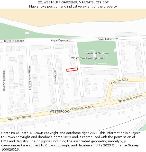 22, WESTCLIFF GARDENS, MARGATE, CT9 5DT: Location map and indicative extent of plot