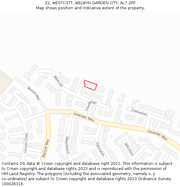 22, WESTCOTT, WELWYN GARDEN CITY, AL7 2PP: Location map and indicative extent of plot