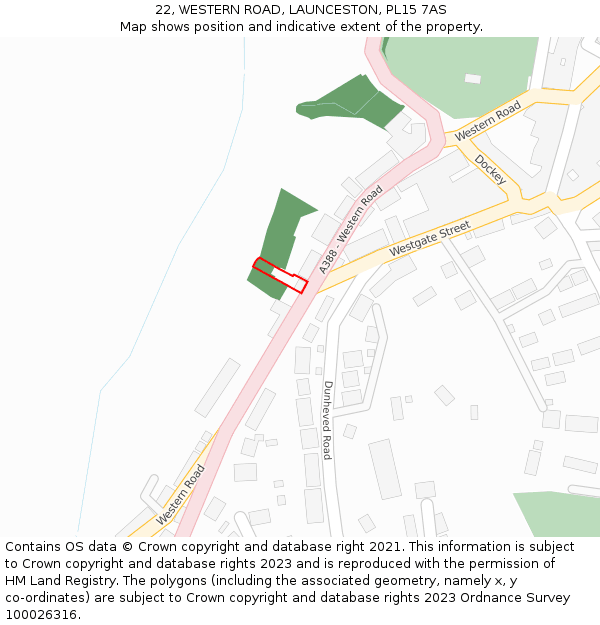 22, WESTERN ROAD, LAUNCESTON, PL15 7AS: Location map and indicative extent of plot