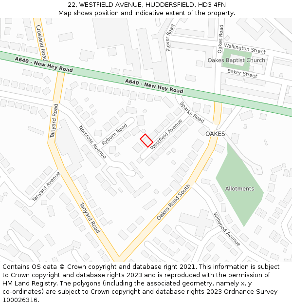 22, WESTFIELD AVENUE, HUDDERSFIELD, HD3 4FN: Location map and indicative extent of plot