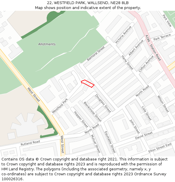 22, WESTFIELD PARK, WALLSEND, NE28 8LB: Location map and indicative extent of plot