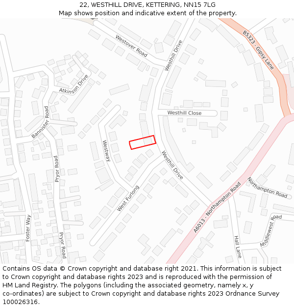 22, WESTHILL DRIVE, KETTERING, NN15 7LG: Location map and indicative extent of plot