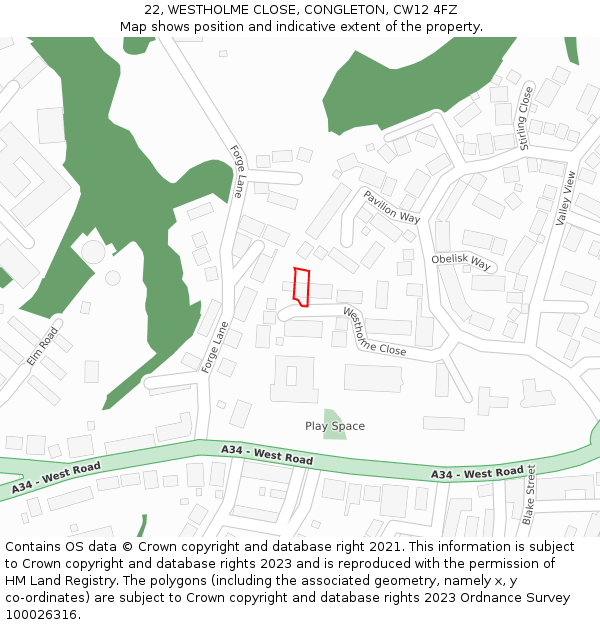 22, WESTHOLME CLOSE, CONGLETON, CW12 4FZ: Location map and indicative extent of plot