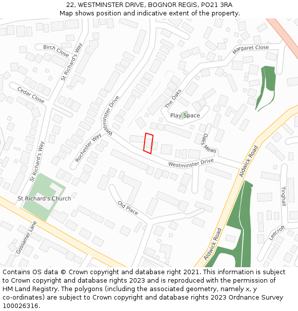 22, WESTMINSTER DRIVE, BOGNOR REGIS, PO21 3RA: Location map and indicative extent of plot