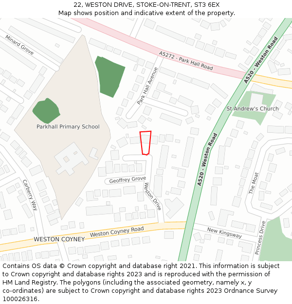 22, WESTON DRIVE, STOKE-ON-TRENT, ST3 6EX: Location map and indicative extent of plot