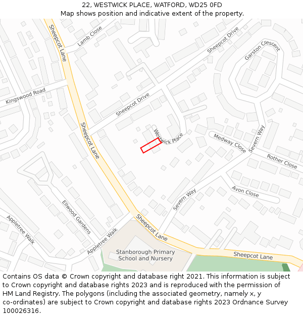 22, WESTWICK PLACE, WATFORD, WD25 0FD: Location map and indicative extent of plot
