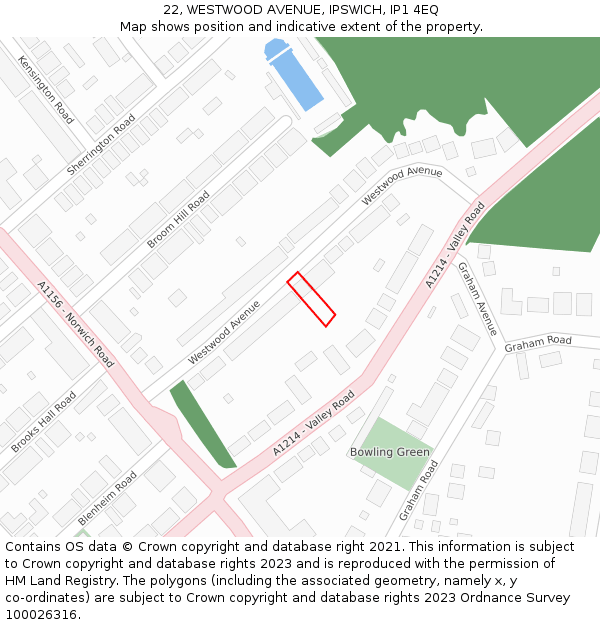 22, WESTWOOD AVENUE, IPSWICH, IP1 4EQ: Location map and indicative extent of plot