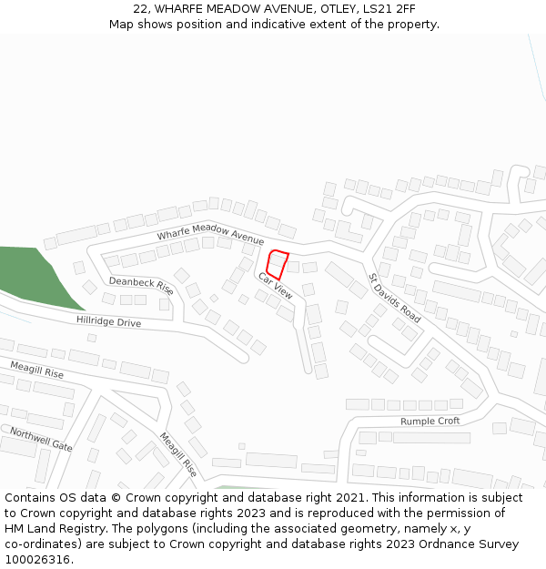 22, WHARFE MEADOW AVENUE, OTLEY, LS21 2FF: Location map and indicative extent of plot