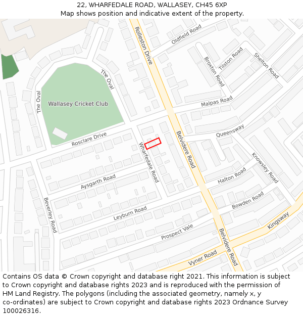 22, WHARFEDALE ROAD, WALLASEY, CH45 6XP: Location map and indicative extent of plot