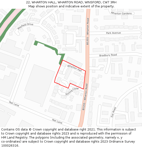 22, WHARTON HALL, WHARTON ROAD, WINSFORD, CW7 3RH: Location map and indicative extent of plot