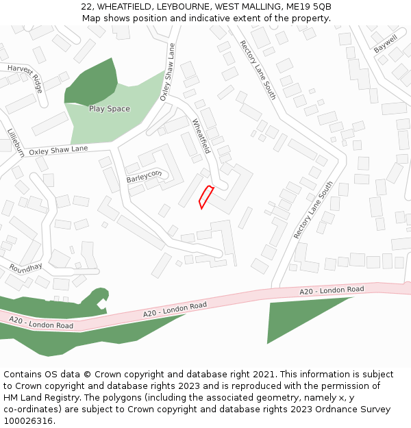 22, WHEATFIELD, LEYBOURNE, WEST MALLING, ME19 5QB: Location map and indicative extent of plot