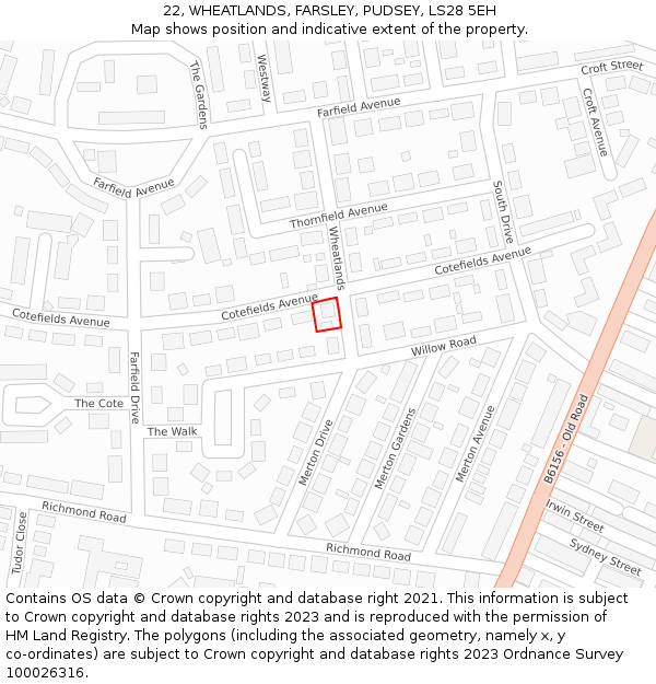 22, WHEATLANDS, FARSLEY, PUDSEY, LS28 5EH: Location map and indicative extent of plot