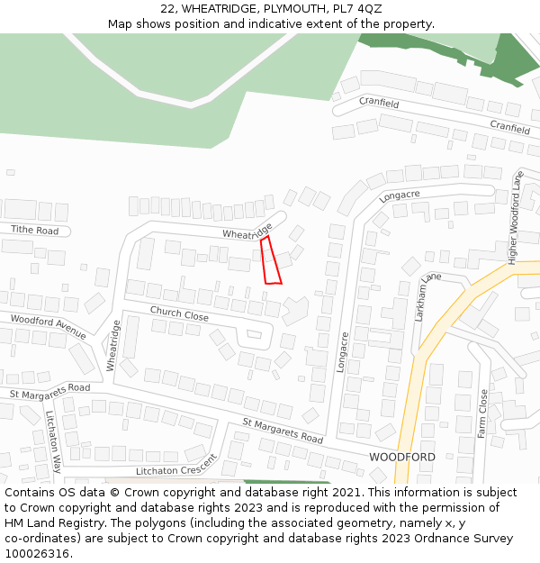 22, WHEATRIDGE, PLYMOUTH, PL7 4QZ: Location map and indicative extent of plot