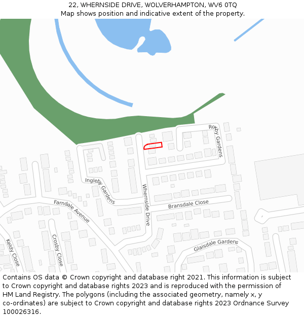 22, WHERNSIDE DRIVE, WOLVERHAMPTON, WV6 0TQ: Location map and indicative extent of plot