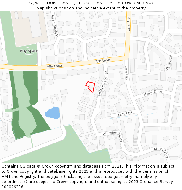 22, WHIELDON GRANGE, CHURCH LANGLEY, HARLOW, CM17 9WG: Location map and indicative extent of plot