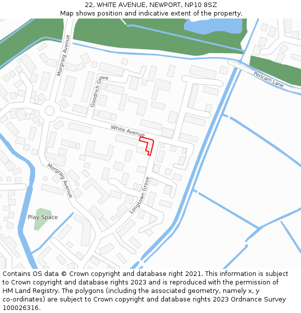 22, WHITE AVENUE, NEWPORT, NP10 8SZ: Location map and indicative extent of plot