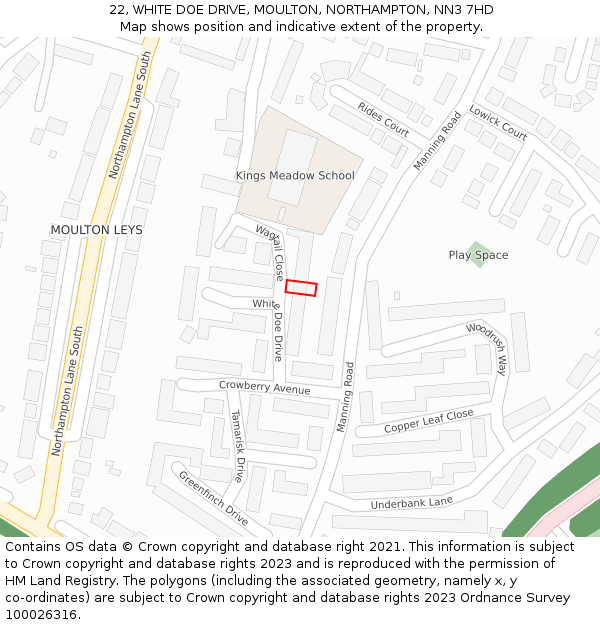 22, WHITE DOE DRIVE, MOULTON, NORTHAMPTON, NN3 7HD: Location map and indicative extent of plot