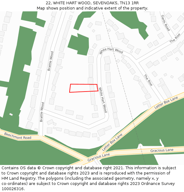 22, WHITE HART WOOD, SEVENOAKS, TN13 1RR: Location map and indicative extent of plot