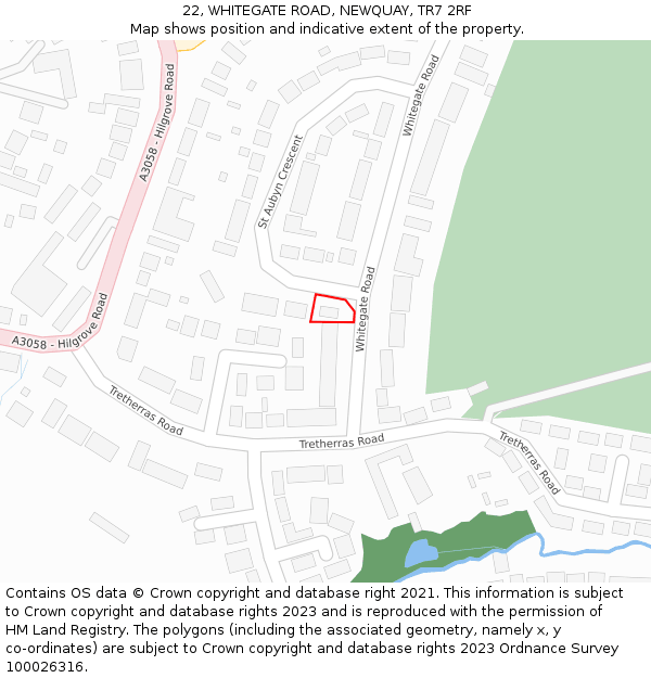 22, WHITEGATE ROAD, NEWQUAY, TR7 2RF: Location map and indicative extent of plot