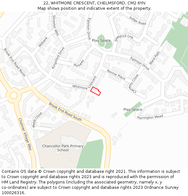 22, WHITMORE CRESCENT, CHELMSFORD, CM2 6YN: Location map and indicative extent of plot