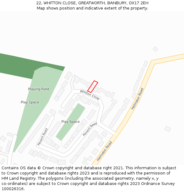 22, WHITTON CLOSE, GREATWORTH, BANBURY, OX17 2EH: Location map and indicative extent of plot