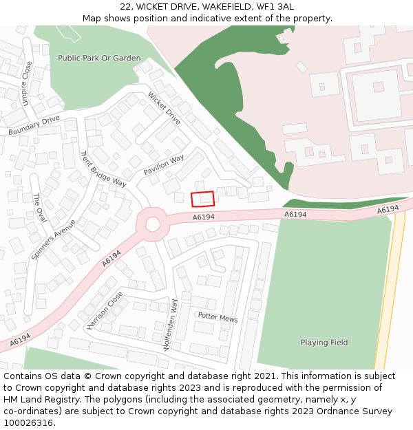 22, WICKET DRIVE, WAKEFIELD, WF1 3AL: Location map and indicative extent of plot