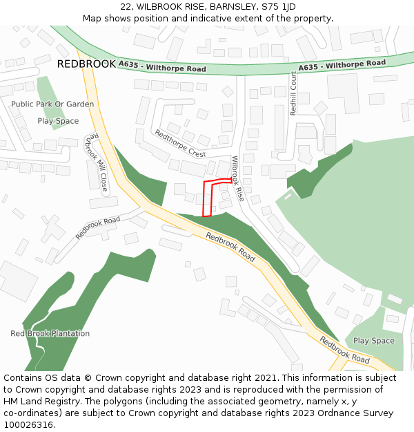 22, WILBROOK RISE, BARNSLEY, S75 1JD: Location map and indicative extent of plot