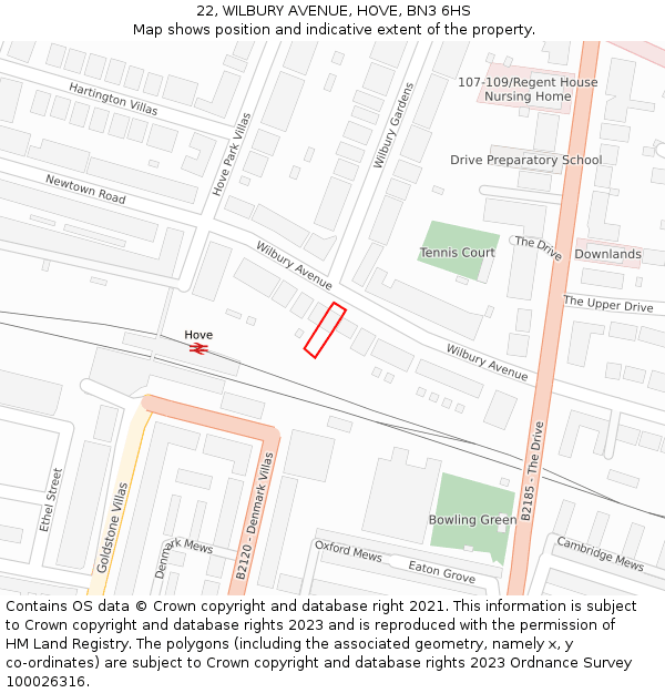 22, WILBURY AVENUE, HOVE, BN3 6HS: Location map and indicative extent of plot