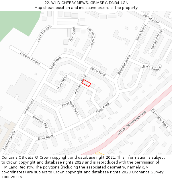22, WILD CHERRY MEWS, GRIMSBY, DN34 4GN: Location map and indicative extent of plot