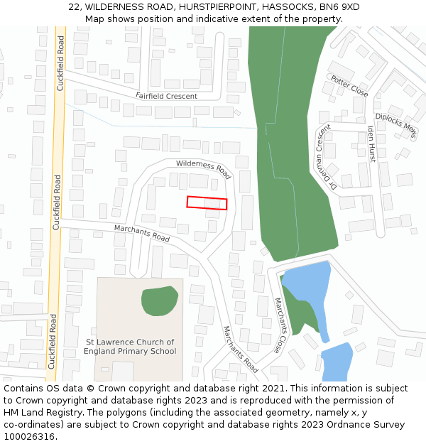 22, WILDERNESS ROAD, HURSTPIERPOINT, HASSOCKS, BN6 9XD: Location map and indicative extent of plot