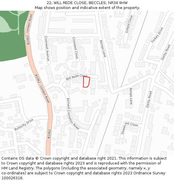 22, WILL REDE CLOSE, BECCLES, NR34 9HW: Location map and indicative extent of plot