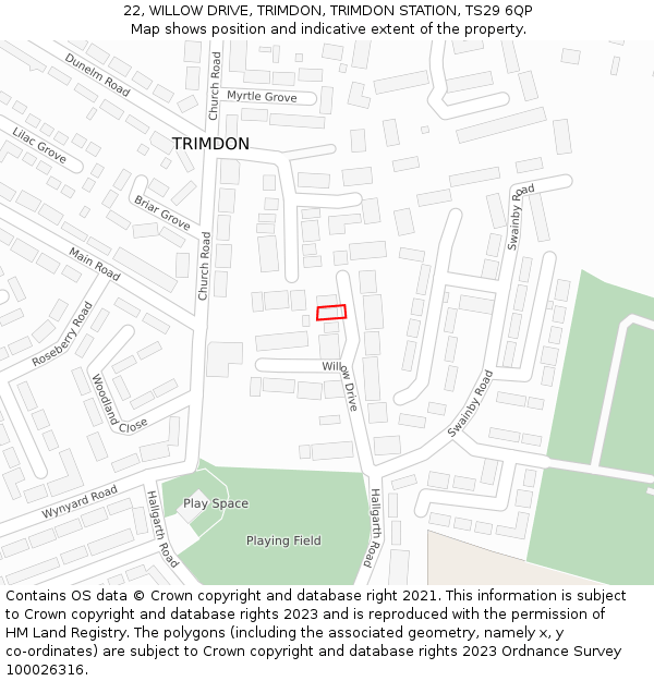 22, WILLOW DRIVE, TRIMDON, TRIMDON STATION, TS29 6QP: Location map and indicative extent of plot