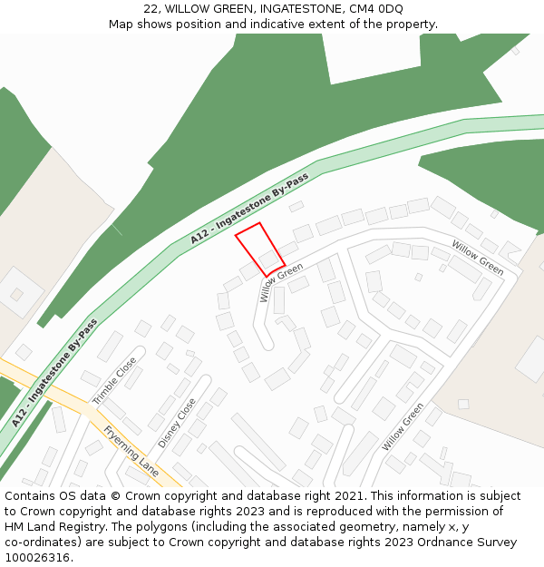 22, WILLOW GREEN, INGATESTONE, CM4 0DQ: Location map and indicative extent of plot