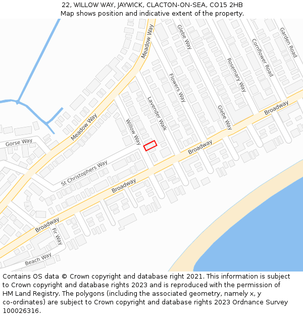 22, WILLOW WAY, JAYWICK, CLACTON-ON-SEA, CO15 2HB: Location map and indicative extent of plot